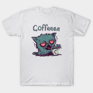 Coffeee Zombie Cat (text) T-Shirt